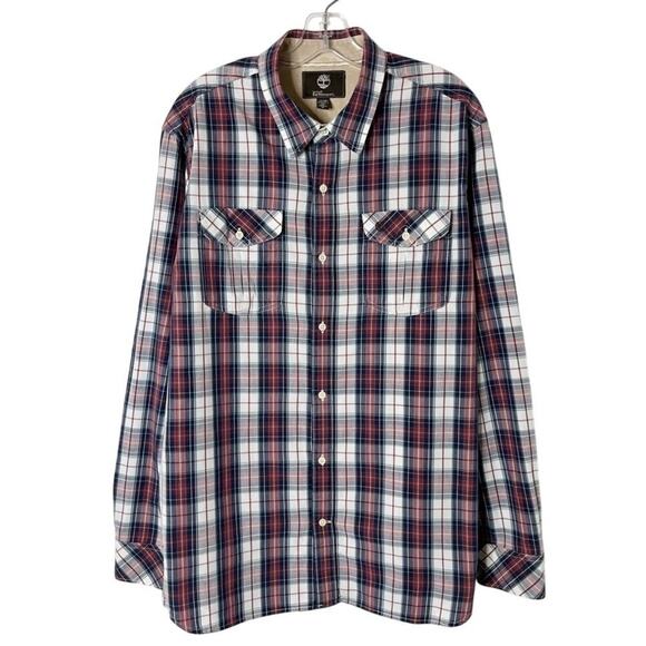 Timberland Earthkeepers Men's Button Down Shirt XL Plaid Red & Blue 100% Cotton - Picture 1 of 7
